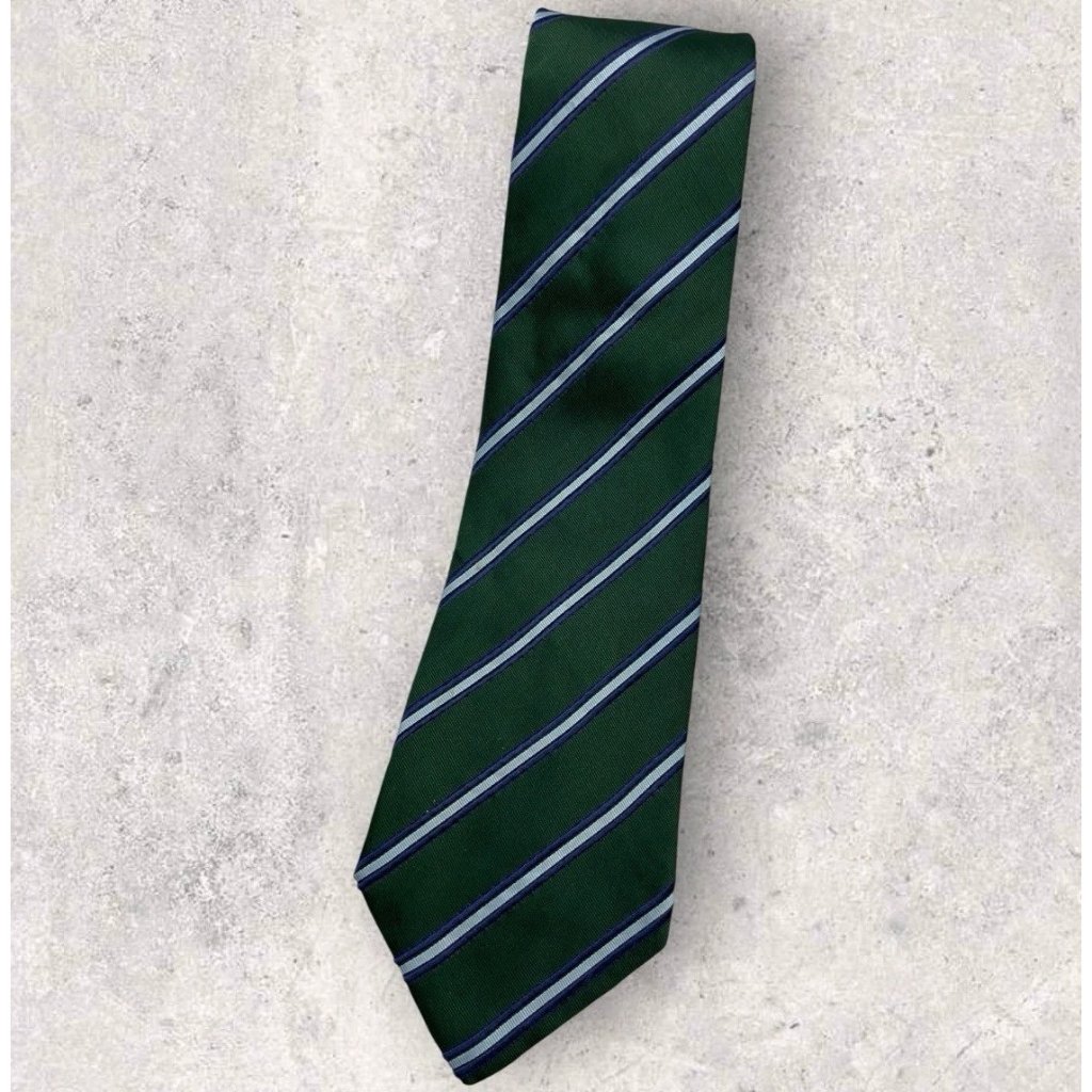 Kiton 7fold Silk Tie Italy Xl Green Blue Striped W:3.7" Euc